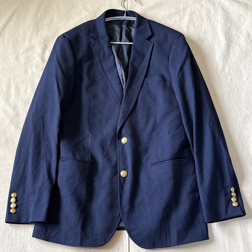 J Crew Blazer Mens Sz 38 Navy Blue "Thompson" Wool Blend Sport Coat Gold Buttons